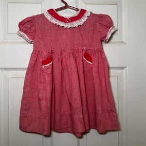 Vintage 1950s Mastro Red Gingham Girls Dress with Lace & Organza Trim